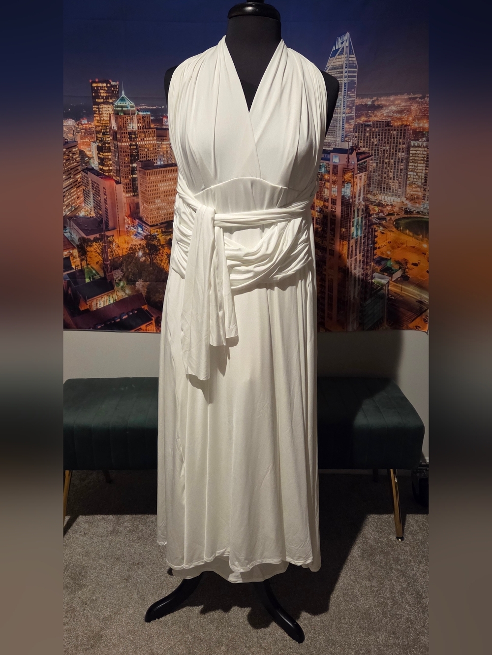 Blush White V-Neck Wrap Maxi Dress